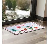 Festive Feeling Washable Door Mat - Blue Ho Ho Ho | Christmas Santa & Elf Doormat | Non-Slip Entrance Mat | Winter Indoor/Outdoor Doorway Rug (60 x 40cm)