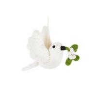 Festive Felt Dove Bauble with Mistletoe - Christmas Tree Ornament, Xmas Tree Decoration