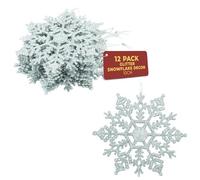 Festive Fix 10cm Hanging Glitter Snowflake Decorations in 12 Pack in Silver - Xmas Decor for Christmas Tree & Birthday | Snowflake Hanging Ornaments for Holiday and Party - Stunning ornament Gifts