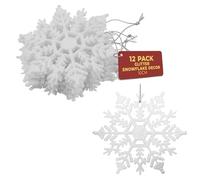 Festive Fix 10cm Hanging Glitter Snowflake Decorations in 12 Pack in White - Xmas Decor for Christmas Tree & Birthday | Snowflake Hanging Ornaments for Holiday and Party - Stunning ornament Gifts