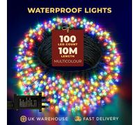 Festive Fix 10M Christmas Tree Lights 100 Led Multi Coloured Waterproof Indoor Outdoor Xmas String Lights With Timer 8 Modes