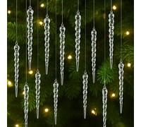 Festive Fix 10pcs Glitter Icicle Christmas Tree Decorations - 12cm Clear Droplet Baubles Set, Crystal-Style Icicles for Xmas Trees, Elegant Hanging Ornaments for Indoor Christmas Décor