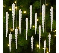 Festive Fix 10pcs Glitter Icicle Christmas Tree Decorations - 12cm White Droplet Baubles Set, Crystal-Style Icicles for Xmas Trees, Elegant Hanging Ornaments for Indoor Christmas Décor