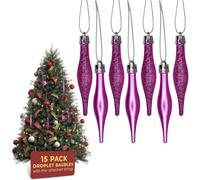 Festive Fix 15 Pack 8.5Cm Matte Glitter Droplet Baubles In Baby Pink Durable Shatterproof Christmas Tree Ornaments With Strings
