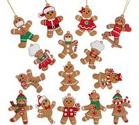Festive Fix 15-Pack Gingerbread Man Christmas Decorations - Adorable Assorted Hanging Gingerbread Ornaments, Traditional Xmas Tree Decorations for Home, Party & Festive Décor