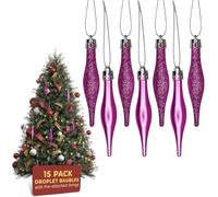 Festive Fix 15pcs Glitter Icicle Christmas Tree Decorations - 8.5cm Baby Pink Droplet Baubles Set, Crystal-Style Icicles for Xmas Trees, Elegant Hanging Ornaments for Indoor Christmas Décor