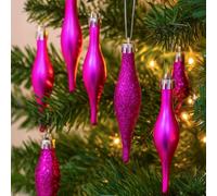 Festive Fix 15pcs Glitter Icicle Christmas Tree Decorations - 8.5cm Baby Pink Droplet Baubles Set, Crystal-Style Icicles for Xmas Trees, Elegant Hanging Ornaments for Indoor Christmas Décor