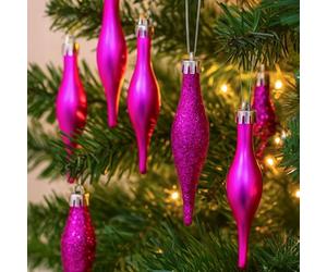 Festive Fix 15pcs Glitter Icicle Christmas Tree Decorations - 8.5cm Baby Pink Droplet Baubles Set, Crystal-Style Icicles for Xmas Trees, Elegant Hanging Ornaments for Indoor Christmas Décor