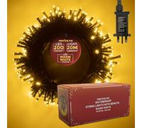 Festive Fix 20m Christmas Lights Indoor & Outdoor - 200 LED Warm White Waterproof Fairy Lights, Mains Powered Xmas Tree Lights with Timer & 8 Modes for Garden, Home & Christmas Decoration