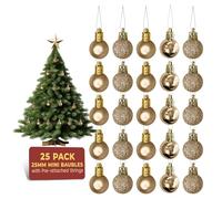 Festive Fix 25 Champagne Mini Christmas Baubles - Shatterproof, Lightweight Small Tree Decorations for Xmas, Home, Party & Festive Displays