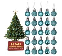 Festive Fix 25 Ice Blue Mini Shatterproof Christmas Baubles - Shiny, Matte & Glitter Hanging Ornament, Lightweight, Durable Xmas Decorations for Christmas Trees, Home, Party & Festive Events