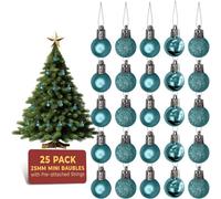 Festive Fix 25 Ice Blue Mini Christmas Baubles Shatterproof Ornaments For Xmas Tree Home Party Decorations Matte Shiny Glitter