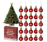 Festive Fix 25 Red Mini Christmas Baubles - Shatterproof, Lightweight Small Tree Decorations for Xmas, Home, Party & Festive Displays