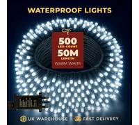 Festive Fix 50M Christmas Lights Indoor Outdoor 500 Led Cold White Fairy Lights Waterproof Mains Powered Timer 8 Modes For Xmas Decor