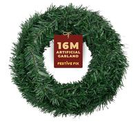 Festive Fix 52FT (16M) Green Christmas Garland - Realistic Artificial Fir Xmas Garland for Stairs, Fireplace & Door Decor - Durable Indoor Outdoor Decoration for Home, Garden & Holiday Displays