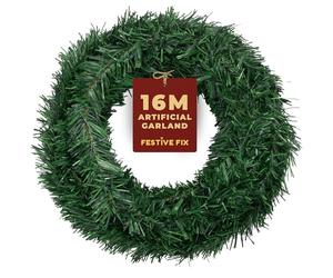 Festive Fix 52FT (16M) Green Christmas Garland - Realistic Artificial Fir Xmas Garland for Stairs, Fireplace & Door Decor - Durable Indoor Outdoor Decoration for Home, Garden & Holiday Displays