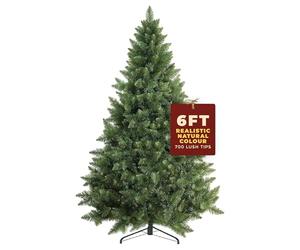 Festive Fix Artificial Christmas Tree 6FT - 700 Tips Full & Realistic Green Xmas Tree with PVC Branches, Metal Stand - Easy Setup 6 Foot Christmas Tree for Living Rooms