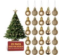 Festive Fix Champagne Mini Christmas Baubles 25 Pack Shatterproof Ornaments For Xmas Tree Decorations Matte Gloss Glitter