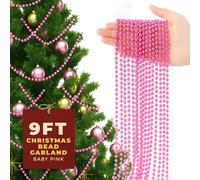 Festive Fix Christmas Tree Beads Baby Pink 9Ft Beaded Garland For Christmas Tree Decorations Durable Reusable Xmas Decor Uk