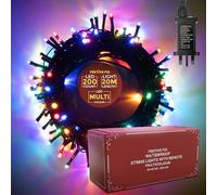 Festive Fix Christmas Tree Lights - 20m, 200 LED Waterproof Light for Indoor & Outdoor Xmas Decoration, Energy-Saving Mains Powered String Lights with Timer & 8 Modes