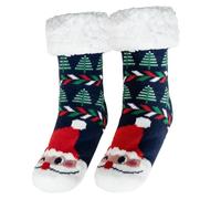 Festive Fix Fluffy Slipper Socks UK 5-7 - Fleece-Lined Non-Slip Christmas Slipper Socks for Women, Ladies, Girls & Boys - Cosy Thermal Bed Socks, Warm Knitted Sock Slippers with Pompoms for Winter