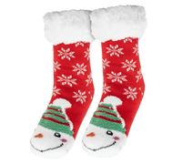 Festive Fix Fluffy Slipper Socks UK 5-7 - Fleece-Lined Non-Slip Christmas Slipper Socks for Women, Ladies, Girls & Boys - Cosy Thermal Bed Socks, Warm Knitted Sock Slippers with Pompoms for Winter
