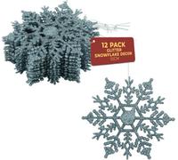 Festive Fix Hanging Glitter Snowflake Decorations Icy Blue Pack Of 12, 10Cm Christmas Ornaments Easy To Hang Stunning Decor