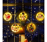 Festive Fix LED Christmas Window Lights Circle - 54 LED 3D Hanging Santa, Snowman & Christmas Tree Designs, USB-Powered Light Up Xmas Window Decorations for Indoor & Outdoor Displays