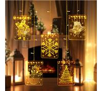 Festive Fix LED Christmas Window Lights Square - 54 LED 3D Acrylic Hanging Santa, Snowflake, Bells & Tree Designs, USB-Powered Light Up Xmas Window Decorations for Indoor & Outdoor Displays