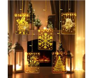 Festive Fix LED Christmas Window Lights Square - 54 LED 3D Acrylic Hanging Santa, Snowflake, Bells & Tree Designs, USB-Powered Light Up Xmas Window Decorations for Indoor & Outdoor Displays