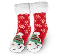 Festive Fix Premium Slipper Socks For Women, Ultra Soft Non Slip Bootee Winter Wool Socks, Extra Warm Thermal Knit, Snowman
