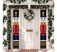 Festive Fix Red Nutcracker Christmas Banner Set 2 Pack Life Size Door Banners Waterproof & Fade Resistant For Indoor & Outdoor Use