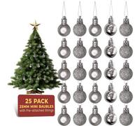Festive Fix Silver Mini Christmas Baubles 25 Pack Shatterproof Small Ornaments For Xmas Tree Decorations Matte Gloss Glitter