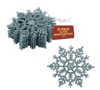 Festive Fix Snowflake Christmas Tree Decorations - Pack of 12 Ice Blue Hanging Snowflakes 10 cm - Sparkling Xmas Tree Ornaments for Home & Outdoor Use, Winter Wonderland Holiday Décor