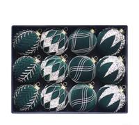 Festive Flocked Balls 8cm 12pcs for Home Decoration(Deep Green) | Soft flocking texture, sparkling glitter accents, 8cm diameter, 12-piece set, rich color variety