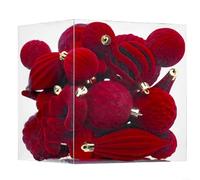 Festive Flocked Christmas Ornaments Set ，Christmas Ball Set Flocked Tree Ornaments Burgundy Beige Light Brown Dark Green Dark Brown Decorations 28 Pieces(Wine red)