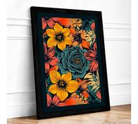 Festive Floral Tapestry Botanical Framed Wall Art Print A1 (84.1×59.4cm) Black, Wall Decor for Living Room, Bedroom, Office & Home, Ready to Hang, Art Gift