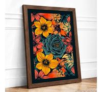 Festive Floral Tapestry Botanical Framed Wall Art Print A2 (59.4×42cm) Walnut, Wall Decor for Living Room, Bedroom, Office & Home, Ready to Hang, Art Gift