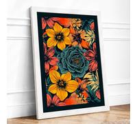 Festive Floral Tapestry Botanical Framed Wall Art Print A4 (29.7×21cm) White, Wall Decor for Living Room, Bedroom, Office & Home, Ready to Hang, Art Gift