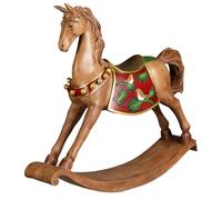 Festive Folklore Traditional Wooden Rocking Horse 60cm - Features A Red Saddle Adorned With Festive Foliage - Ideal For Any Space Around The Home, From Living Rooms To Hallways