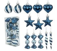 Festive For Holiday Ornament Set with 13 Star and Candy Pieces, Made of PVC for Use in Christmas Tree Decorations and Seasonal Displays (Late Night Blue)