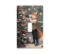 Festive Fox Light Switch Cover Plates/Outlet Covers, Winter Christmas Theme with Holiday Decor, Thermoplastic Wall Plates, Standard Size Single Toggle