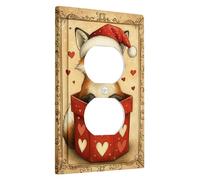 Festive Fox Red Holiday Decoration with Hearts Winter Theme, Cute Animal Design for Home Accents, Wall Plates, Single Size Duplex Plug