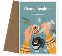 Festive Fun Granddaughter Christmas Card with Cat Baking Cookies - Merry Christmas Card Granddaughter & Happy New Year, Xmas Cats & Cookies