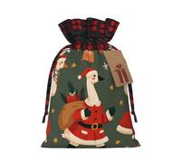 Festive Geese Seamless Pattern Christmas Burlap Gift Bags With Drawstring And Tags - Tiny Small Gift Bags For Xmas Candy And Christmas Supplies, Christmas Drawstring Gift Bags 8.3×11.8in