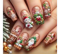 Festive Gel, ABS Materials, Christmas Art Tools with File & Adhesive Stickers Festive Fake Nails with Nails File