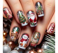 Festive Gel, ABS Materials, Christmas Art Tools with File & Adhesive Stickers Festive Fake Nails with Nails File