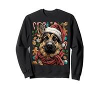 Festive German Shepherd with Santa Hat Winter Christmas Dog Sweatshirt