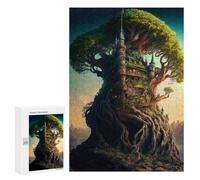 Festive Gift for Adults: Enchanted Treehouse Castle, 300 PCS, Wooden Brain Teaser for Adults, with A Decorative Finished Picture