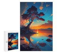 Festive Gift for Adults - Sunset Reflections on Water, Wooden Brain Teaser for Adults, 1000 PCS - for Quiet Evenings And Focused Play